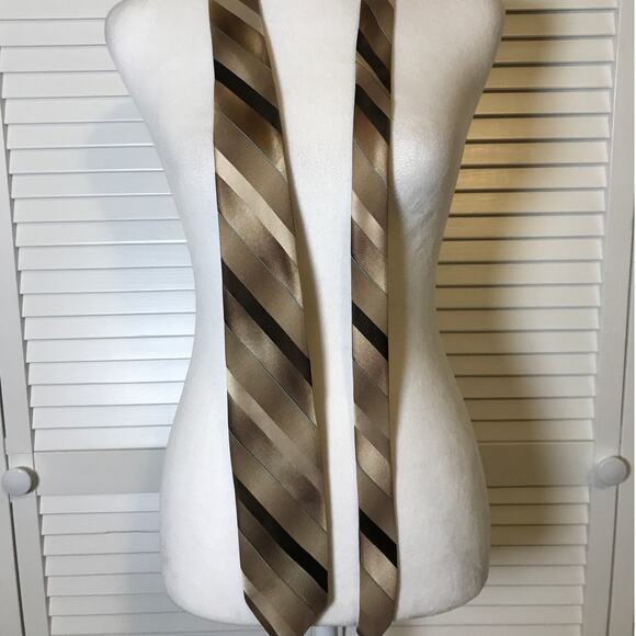 Sears Men’s Store Vintage Gold Brown Striped Classic Skinny Men Necktie - Picture 3 of 4